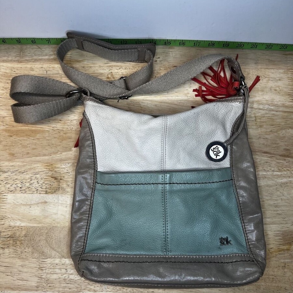 The Sak Crossbody Bag Tan/Blue Leather Boho Handbag Purse